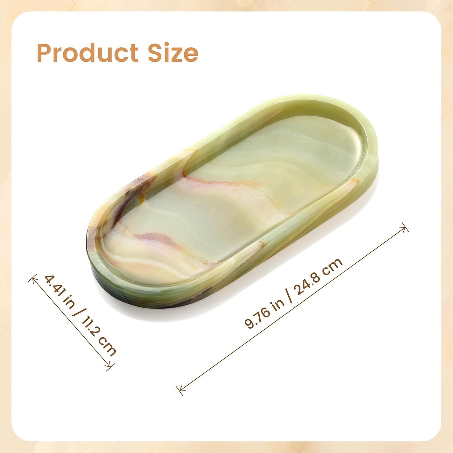 Natural Marble Decorative Tray for Countertop Organizer,Vanity Tray Trays for Jewelry Perfume Candle, Luxury Oval Stone Dish for Bathroom, Bedroom, 9.8"x4.4" Catchall Tray, Peridot