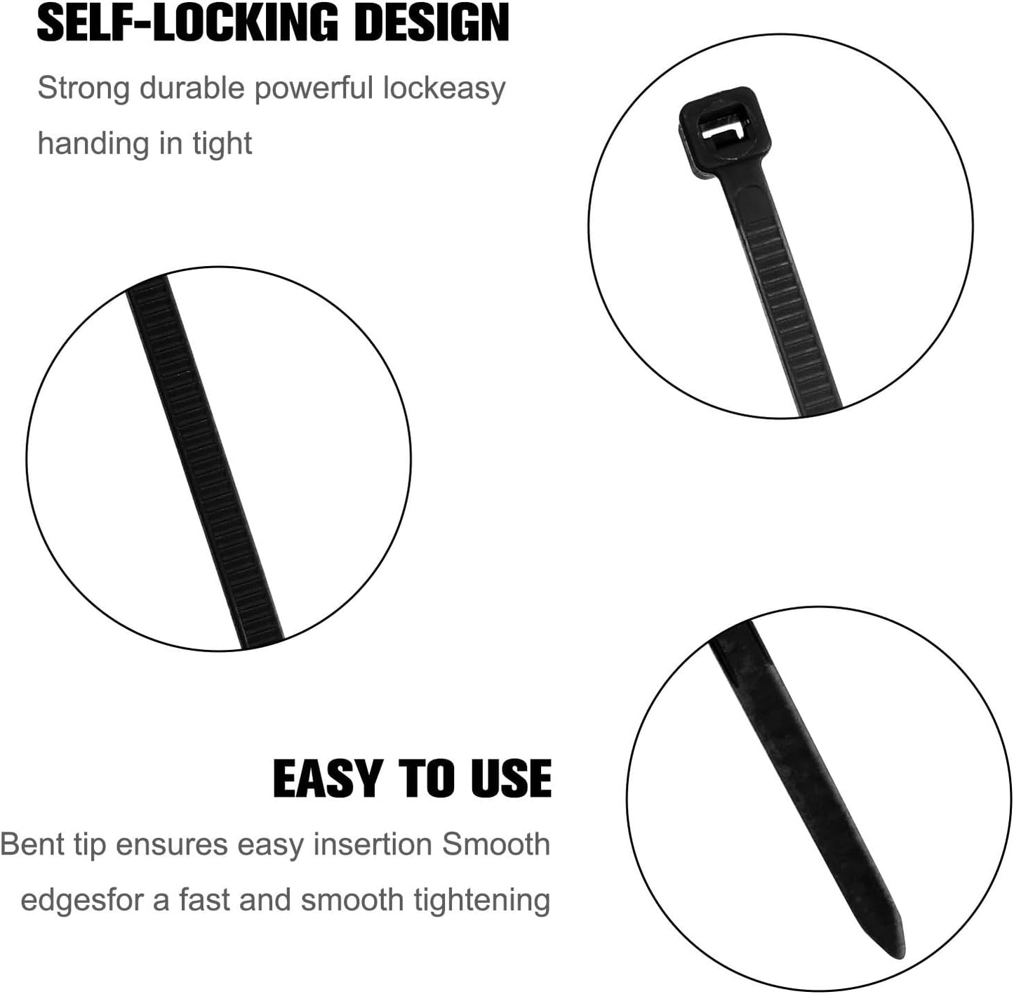 Black Zip Ties Assorted Sizes 4+6+8+10+12-Inch，600PCS Multi-Purpose Self-Locking Nylon Cable Tie,Wire Tie Perfect for Home,Garden Trellis,Office,Garage and Workshop.