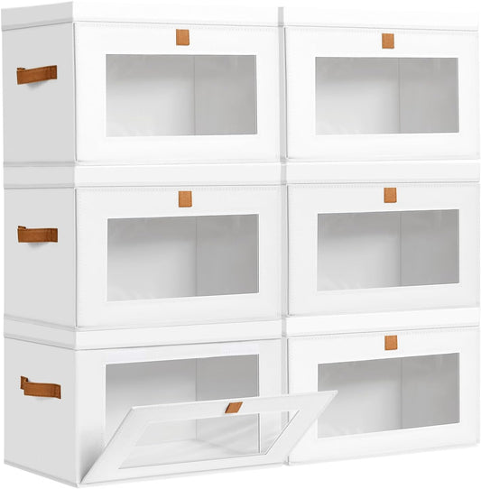 DIMJ Storage Bins with Lids - 6 Pack Large Fabric Closet Organizer with Window & Handles, Collapsible Decorative Storage Boxes for Shelves Under Bed, Books Clothes Blankets Sweaters Organization