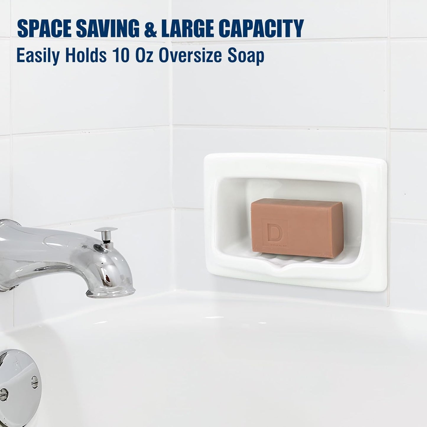 Classic Recessed Ceramic Soap Dish for Shower Wall, Heavy-Duty, Space-Saving, Self-Draining Built-in Soap Holder for Bathroom & Laundry, Perfect for Replacing Old Soap Dishes or New Installations