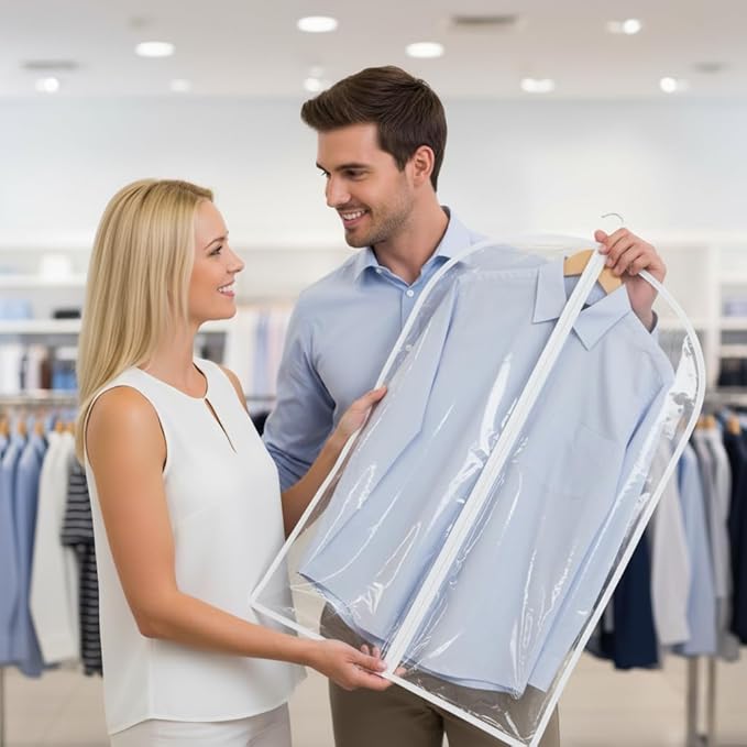 40” All Clear Garment Bags for Travel - PEVA Waterproof Suit Cover with Zipper for Hanging Clothes, Dresses, Coats - Durable Dresser for Closet Storage, Dustproof & Moisture Resistant - 40''/2 Pack
