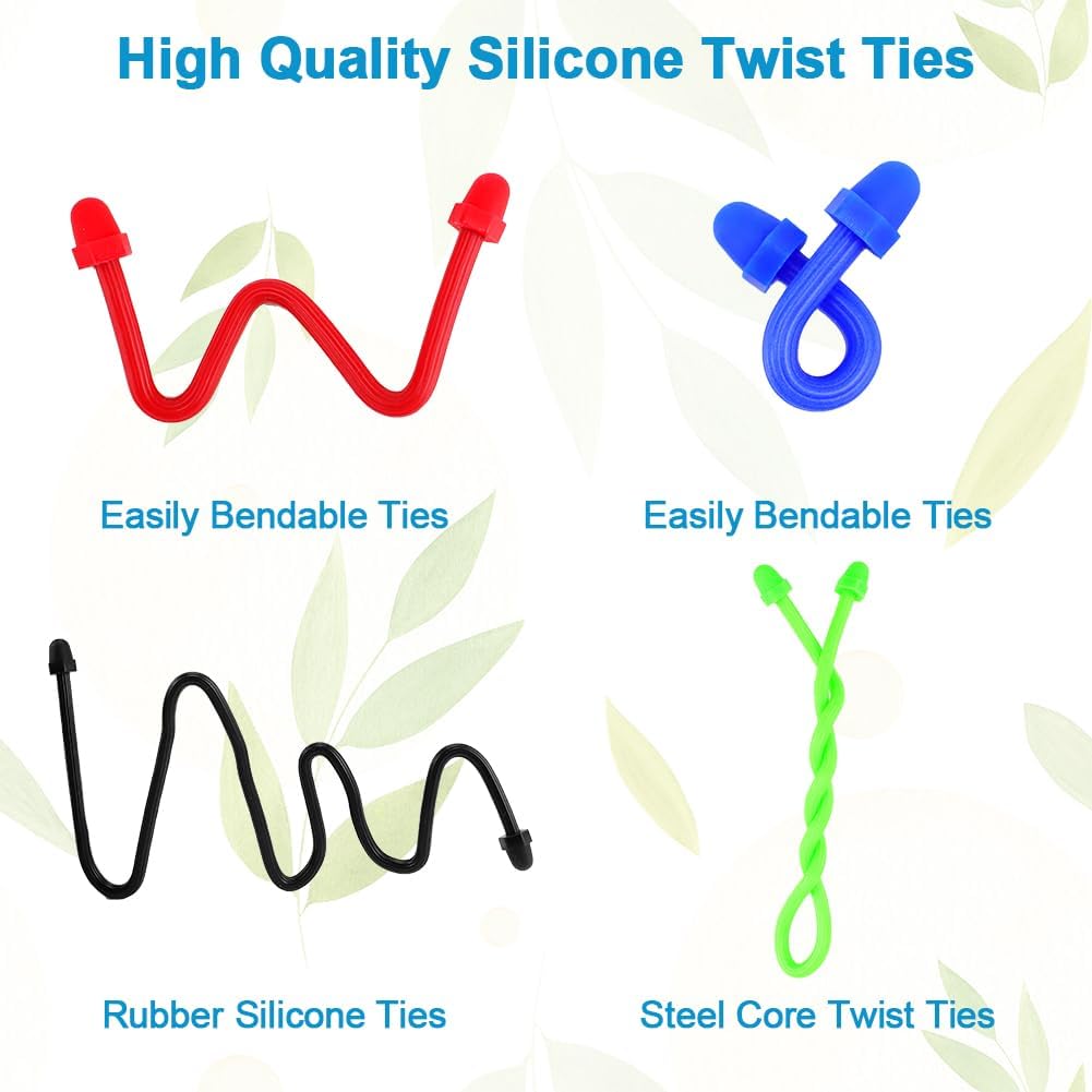 Silicone Twist Ties, Silicone Cable Ties, 16pcs Steel-Core Rubber Twist Tie, Cable Tie Straps Organizer, Reusable Twist Ties for Cords Wire. 3 6 12 and 18 inches