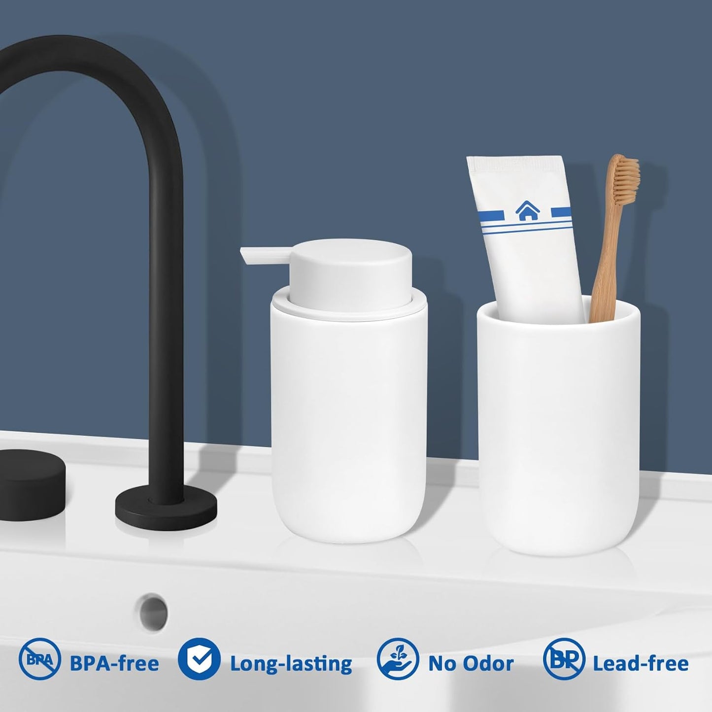 Soap Liquid Dispenser Ceramic with Easy-to-Press Pump Hand Liquid Dispenser (Can't Foam) for Shampoo Bathroom Countertop 13.5 oz