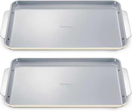 Caraway Non-Stick Ceramic Large Baking Sheet Duo - Naturally Slick Ceramic Coating - Non-Toxic, PTFE & PFOA Free - Perfect for Baking, Roasting, and More - Large (18" x 13") - Cream