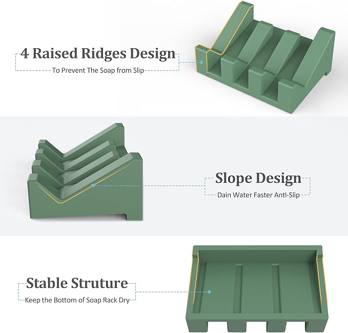 Silicone Soap Dish - 1 PCS Extended Self-Draining Soap Holder for Shower, Bathroom & Bathtub. Keeps Soap Bar Dry and Clean