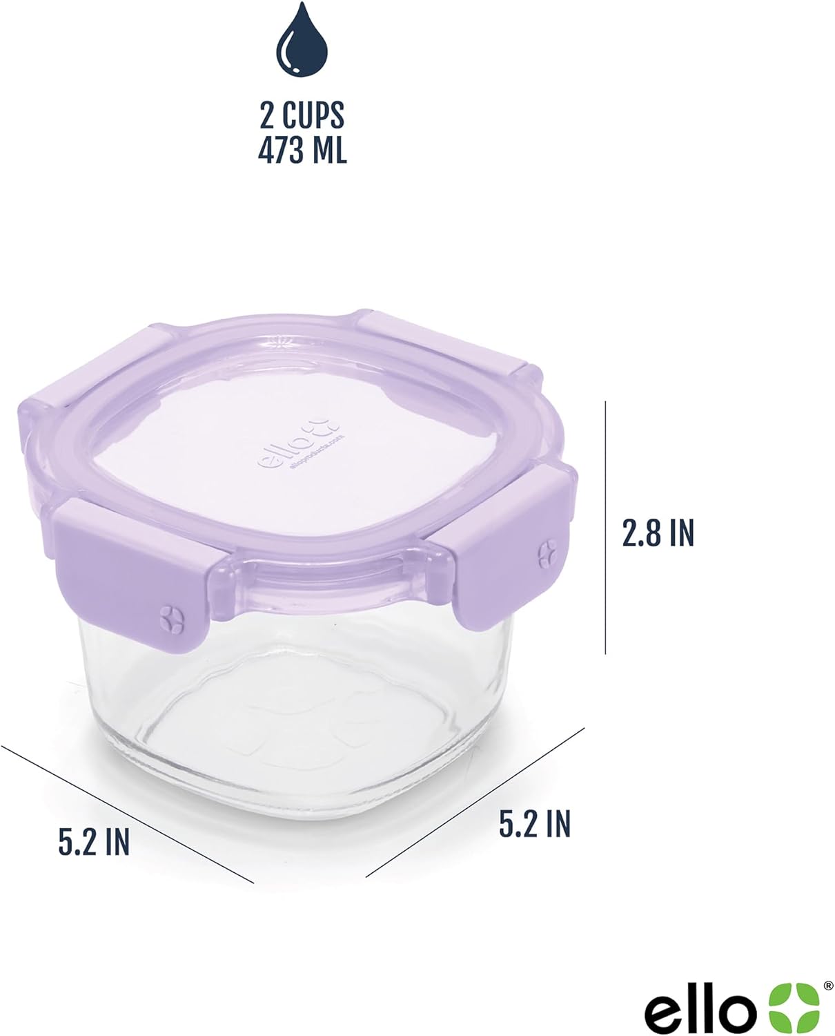 Ello Color Lock 2 Cup 6PC, 3 Pack Glass Meal Prep Sets Leak-Proof Glass Food Storage Containers with Airtight BPA-Free Plastic Lids, Dishwasher, Microwave, and Freezer Safe, Purple Rain