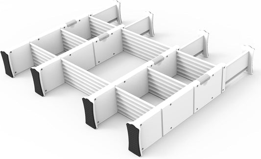 KABUM Adjustable Drawer Divider Organizer Clothes Dresser Organizer,Expandable Organization for Home, Office,2.8" High Expandable from 11.7" to 18.5",4 Dividers with 6 Short and 2 Long Inserts