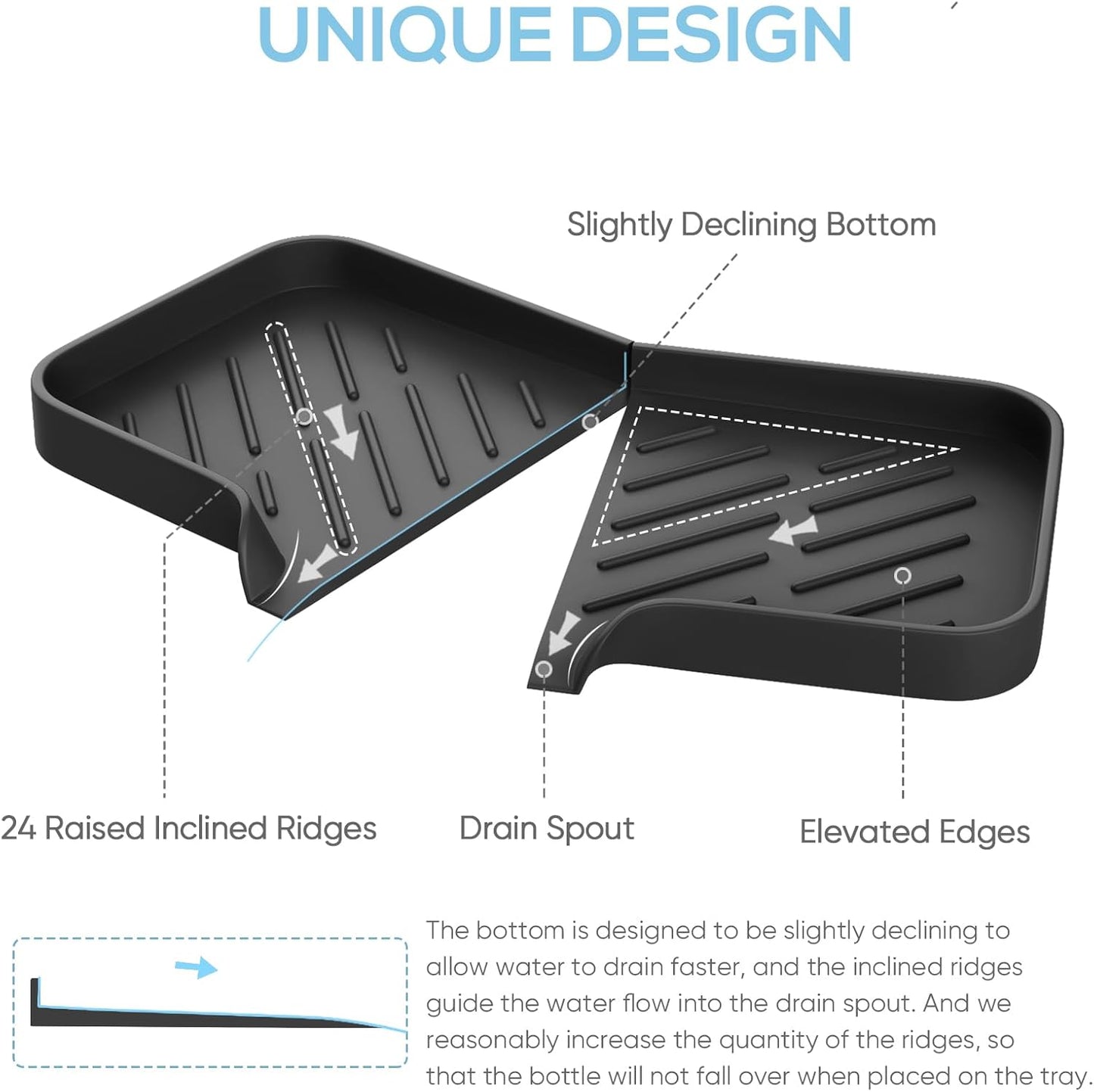 Kitchen Sink Tray,3 Pcs Silicone Sponge Holder for Kitchen Sink Organizer, Kitchen Soap Tray Self Draining Soap Dish for Bathroom