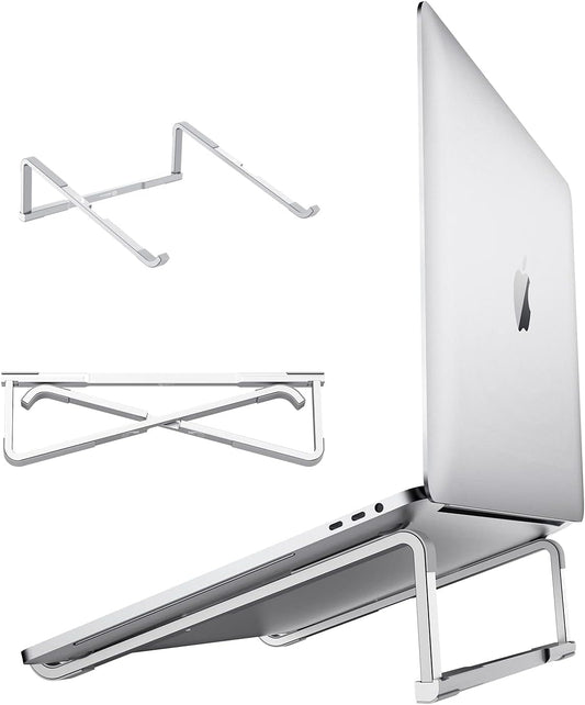 WixGear Laptop Stand for Desk - Foldable, Lightweight Aluminum Laptop Riser Holder, Portable Stand for 10-15.6” Laptops, Prevents Overheating with Non-Slip Rubbers, Travel-Friendly, Ergonomic Design