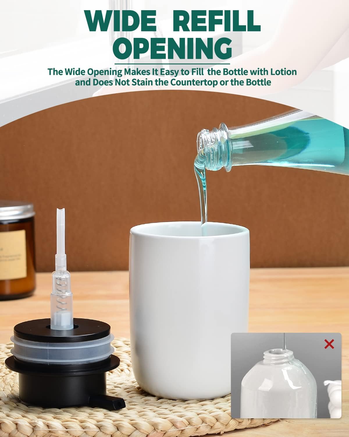 BosilunLlife Lotion Pump Dispenser - Bathroom Soap Dispenser White Kitchen Dish Soap Ceramic Small Liquid Soap Dispenser for Bathroom Lotion Hand Pump Dispenser