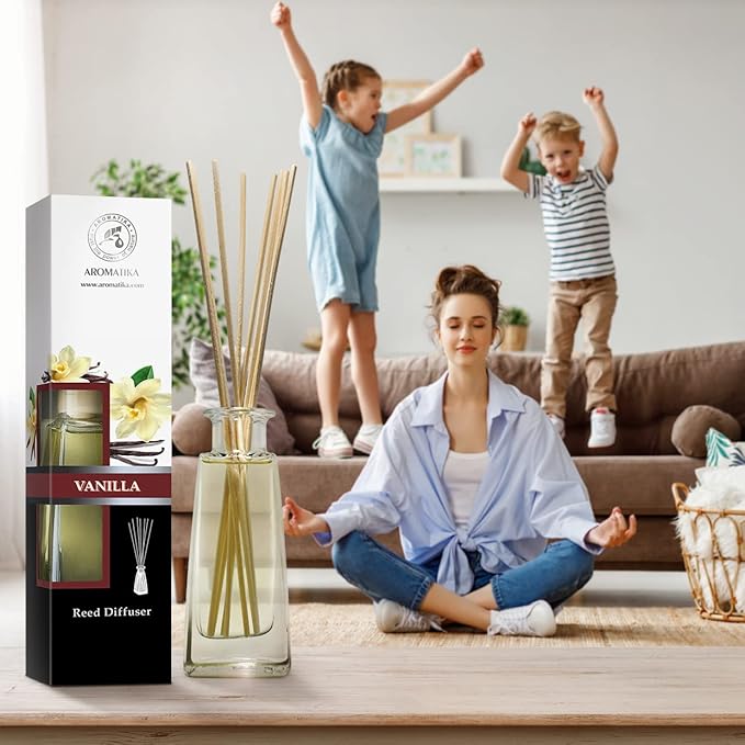 Reed Diffuser with Natural Essential Oil Vanilla 3.4 Fl Oz (100ml) - Scented Reed Diffuser - Gift Set with Bamboo Sticks - Best for Aromatherapy - SPA - Home - Office - Fitness Club