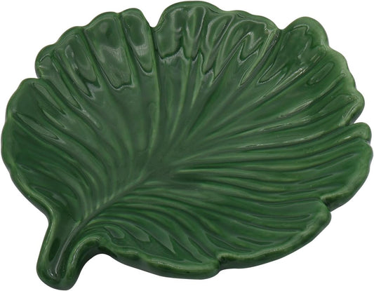 Elegant Bathroom Soap Dish,Ceramic Soap Dish Holder in Palm Leaf Style,Self-Draining Design for Bathroom