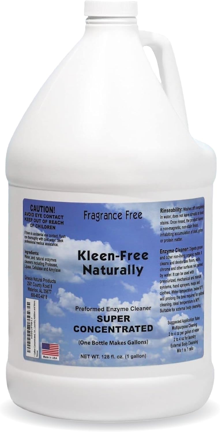 Kleen Free Naturally Enzyme Cleaner, Enzyme Solution, and Multi-Purpose Cleaner, Laundry Additive and More (Unscented, 128oz)