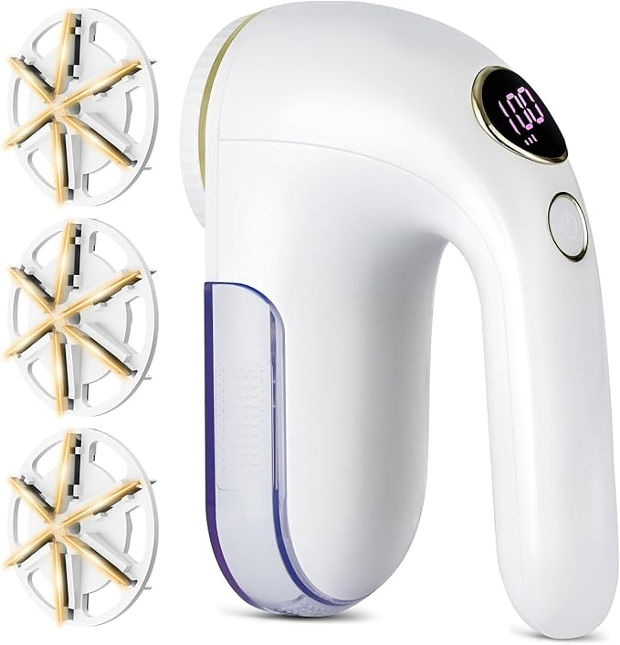 Fabric Shaver, Electric Lint Remover Rechargeable with LED Display, 6-Leaves Blades, 3-Speeds Adjustment, Sweater Shaver to Remove Fuzz, Lint, Pills for Clothes and Furniture, White