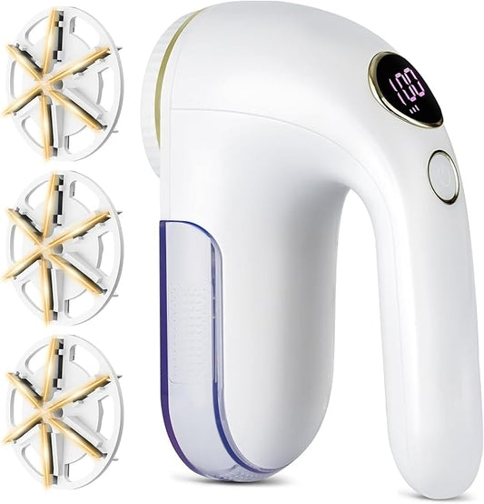 Fabric Shaver, Electric Lint Remover Rechargeable with LED Display, 6-Leaves Blades, 3-Speeds Adjustment, Sweater Shaver to Remove Fuzz, Lint, Pills for Clothes and Furniture, White