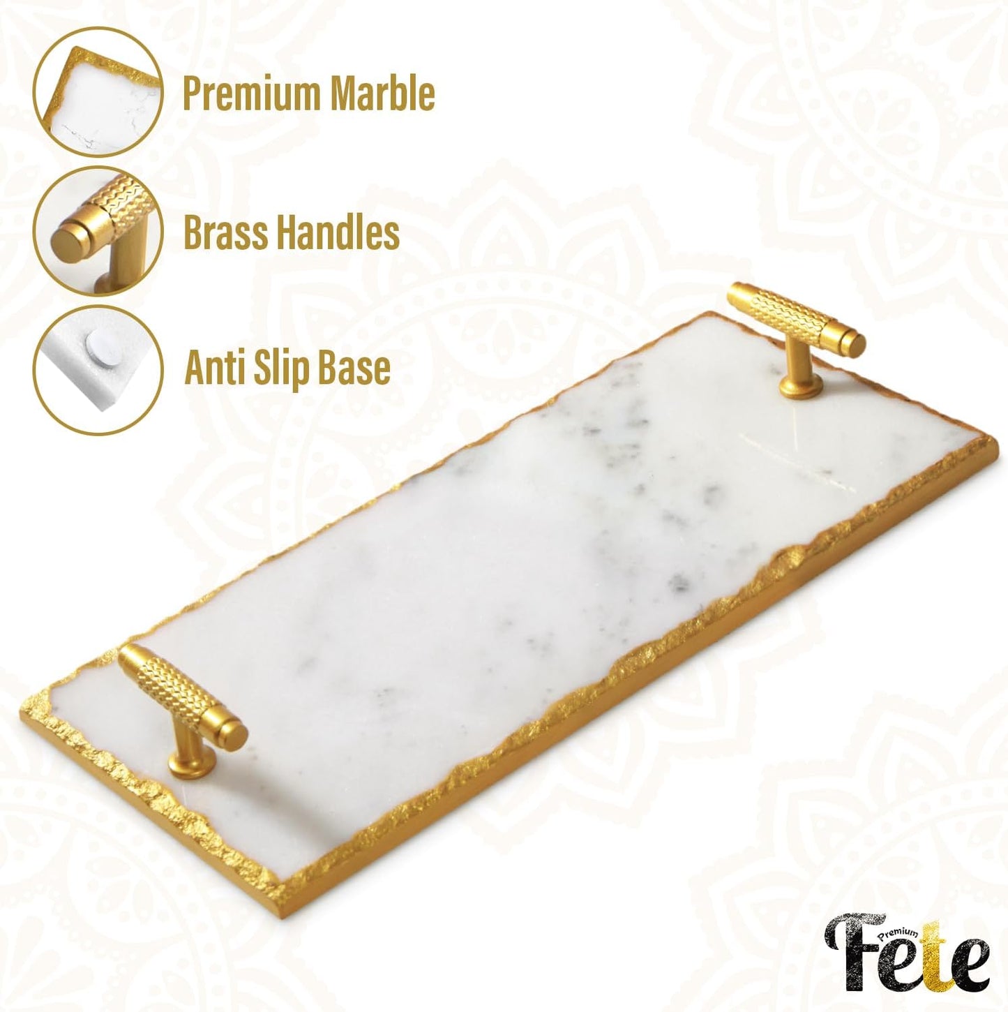 Guest Towel Holder Tray for Bathroom - Premium Marble Tray With Gold Rim - Bathroom Hand Towel Tray, The Perfect Vanity Tray for Bathroom.