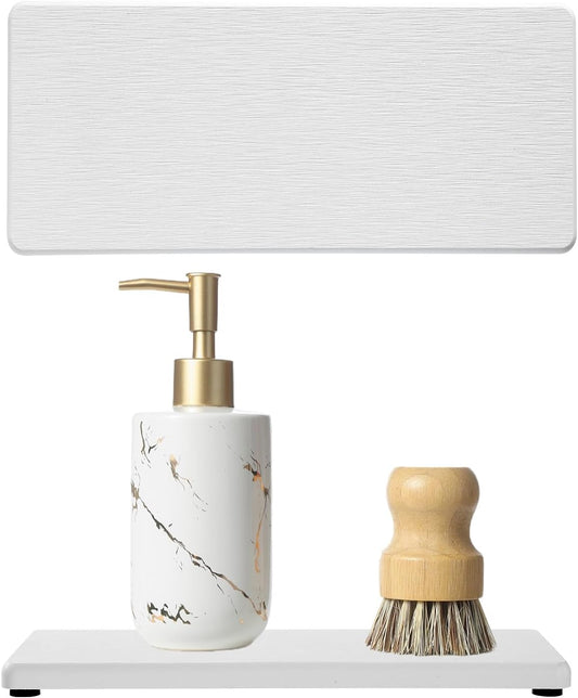 2PCS 10"x 5" Large Bathroom Sink Vanity Trays, Water Absorbing Diatomite Stone Quick Drying Mat for Kitchen Counter, Dish Rack Dispensers Sponge Holder Caddy Organizer, White, 10"x 5"