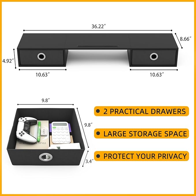 WESTREE Dual Monitor Stand Riser with Two Drawers, Extra Large Storage Monitor Stand for 2 Monitors, Desktop Oraganizer Stand for Computer,Laptop,Screen,Printer,TV