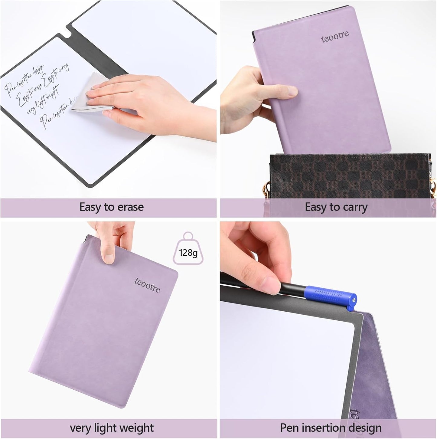 Portable Dry Erase Board,Portable White Board,Small Dry Erase Board,Foldable,Erasable,Repeatable,9.5 * 6.6 inches,for Office,Home,School,Study,Meeting(Purple)
