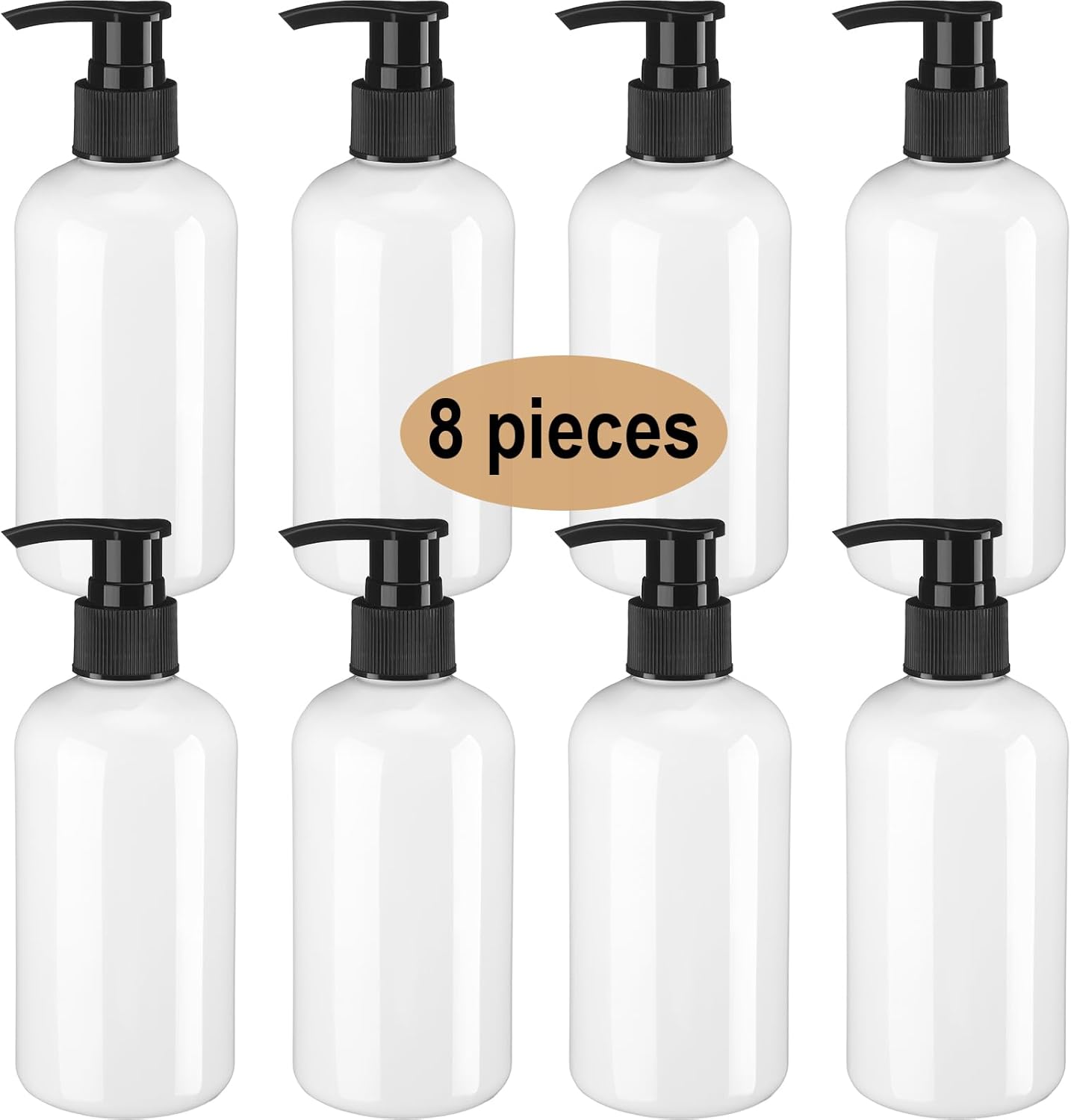 8 Pcs Plastic Pump Bottles Empty Lotion Bottle with Pump Refillable Dish Soap Dispenser Portable Hand Soap Dispenser Shampoo Lotion Container for Oil Liquid Soap(White,8.5 oz)