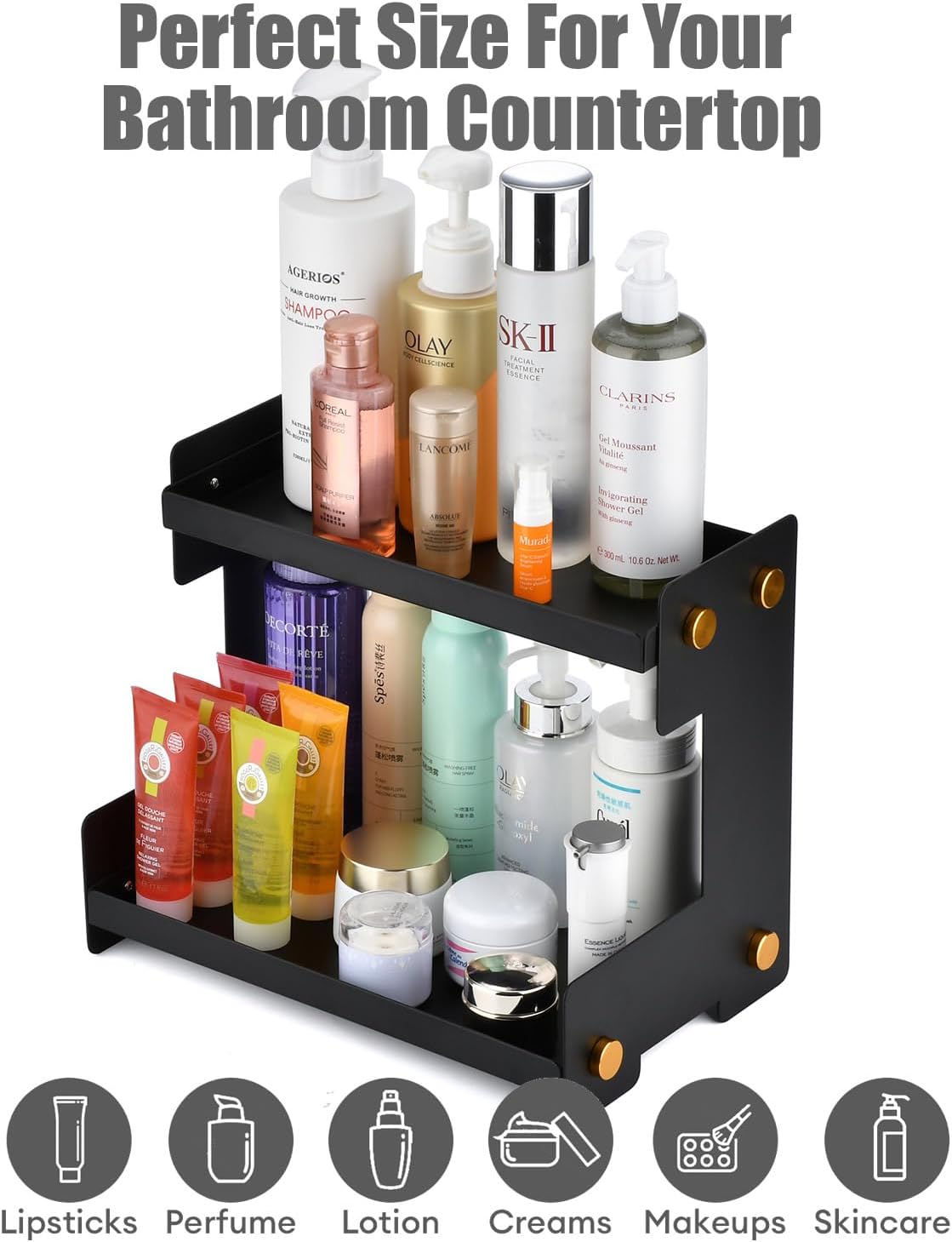 FFK 2 Tier Bathroom Countertop Organizer, Storage Shelf for Cosmetics, Ideal for Cabinet, Pantry, and Desktop, for Kitchen and Office