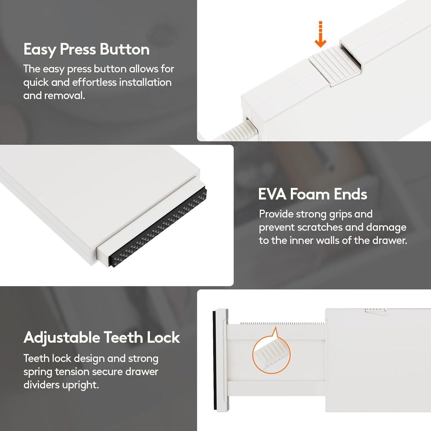 Lifewit 5 Pack Drawer Dividers 4" High, 11-17" Adjustable Dresser Drawer Organizers for Clothes, Expandable Dresser Separators in Bedroom/Bathroom/Kitchen/Vanity/Office Organization and Storage, Beige