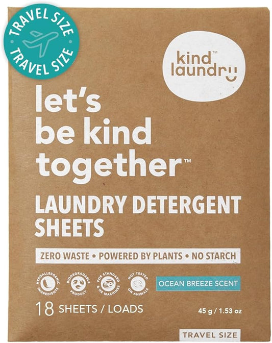 Kind Laundry Detergent Sheets with Stain-Fighting Enzymes - Plant Powered Eco-Friendly Laundry Soap Sheets - Home or Travel Laundry Detergent - Ocean Breeze, 18 Loads (Mom's Choice Award Winner)