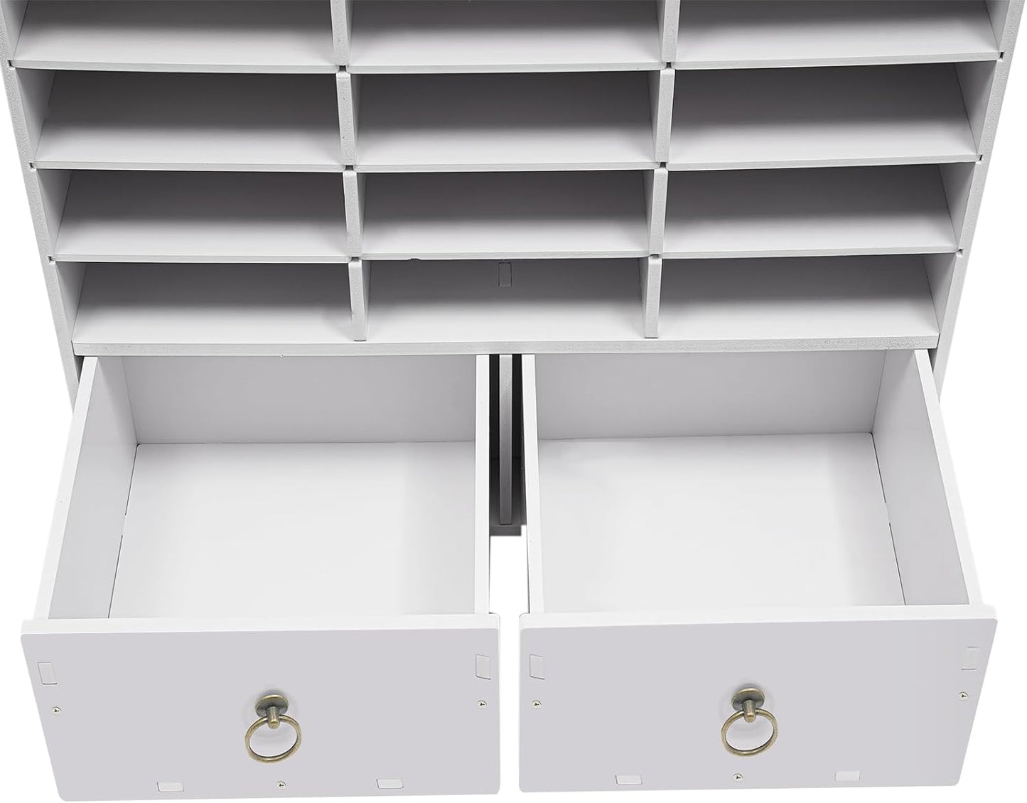 Literature Organizers, Mail Sorter Organizer Adjustable Shelves and 2 Drawers Desktop File Sorter Paper Organizer for Home School Office (White, 24 Slots with 2 Drawers)