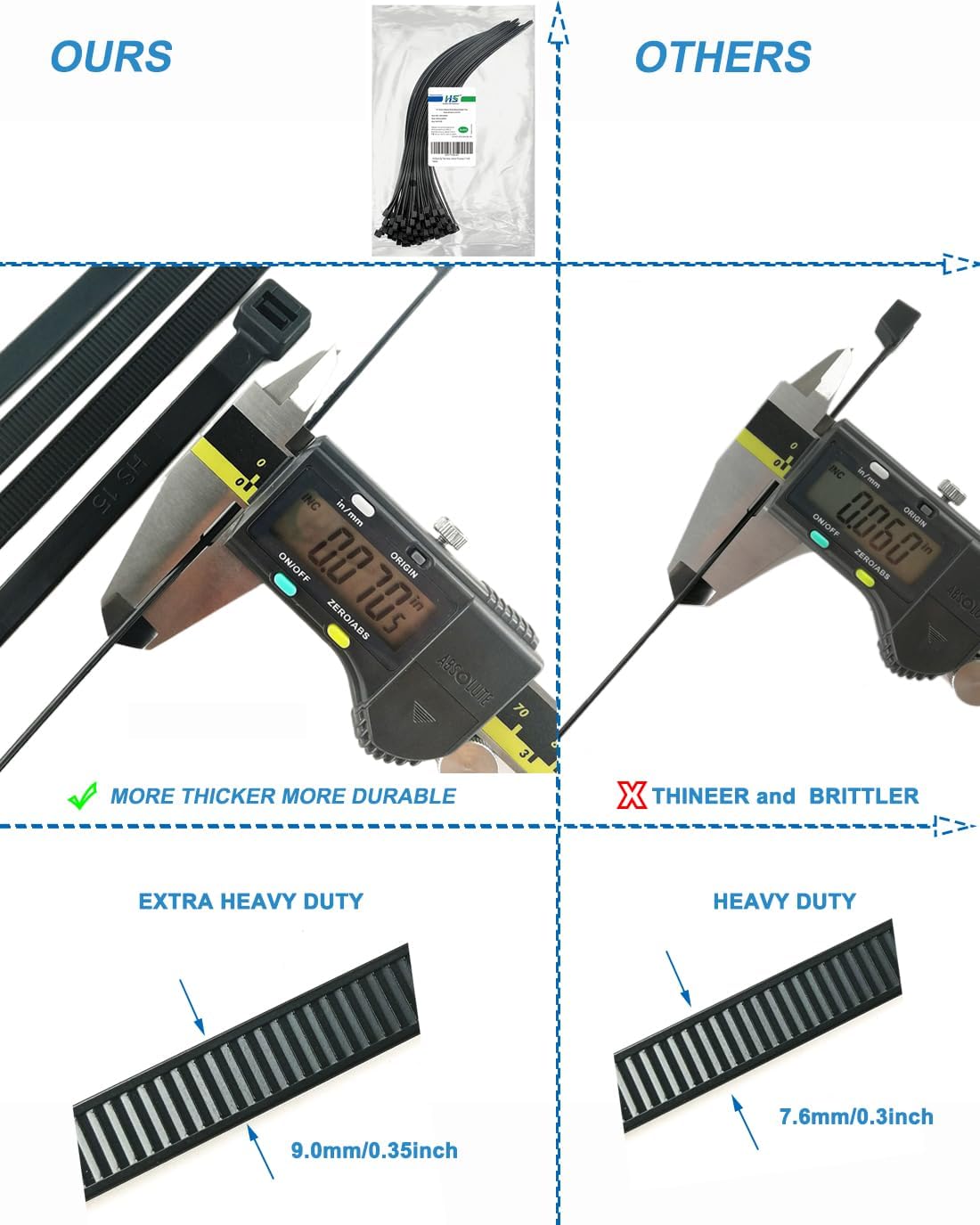 HS Wide Wire Ties Heavy Duty 17 Inch 100 Pcs 200 Pounds Strength,Black Zip Tie Straps Large UV Nylon Cable Zap Wraps Long,Outdoor Purpose