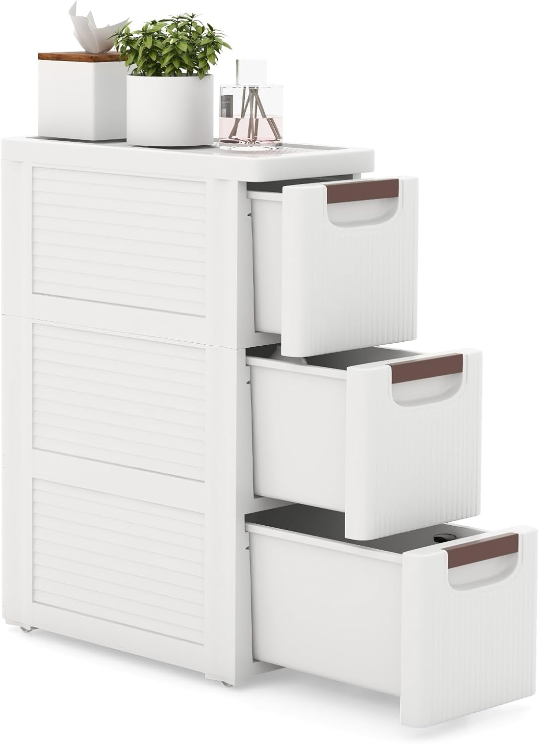 LOKO 3-Drawer Narrow Storage Cabinet, Slim Rolling Cart, Mobile Plastic Cart Container with Pull Handles, Built-in Wheels, for Living Room, Kitchen, Bathroom, Office (7.5"x16.5"x22.5" (3 Drawer))