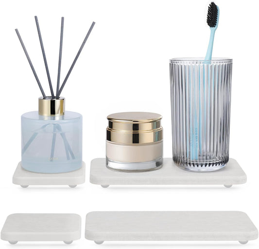 Water Absorbing Stone Tray for Sink | Quick Drying Diatomaceous Earth Coasters | Soap Dish Holder & Toothbrush Holder for Bathroom Counter | Hand Soap & Plant & Toiletries | Light Grey 4-Pack