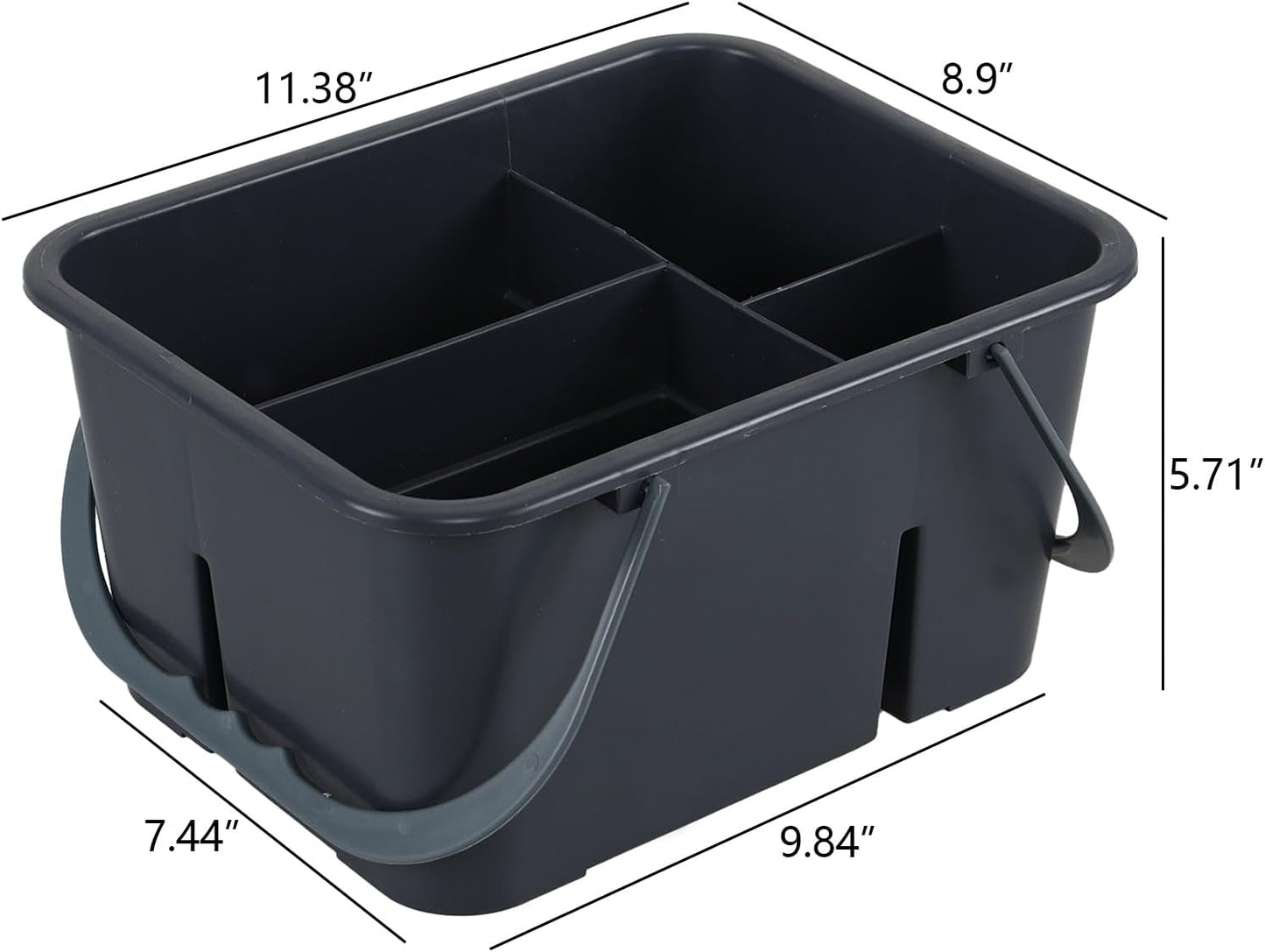 4 Compartment Plastic Utility Tote Caddy, Cleaning Caddy Basket with Handle, Grey