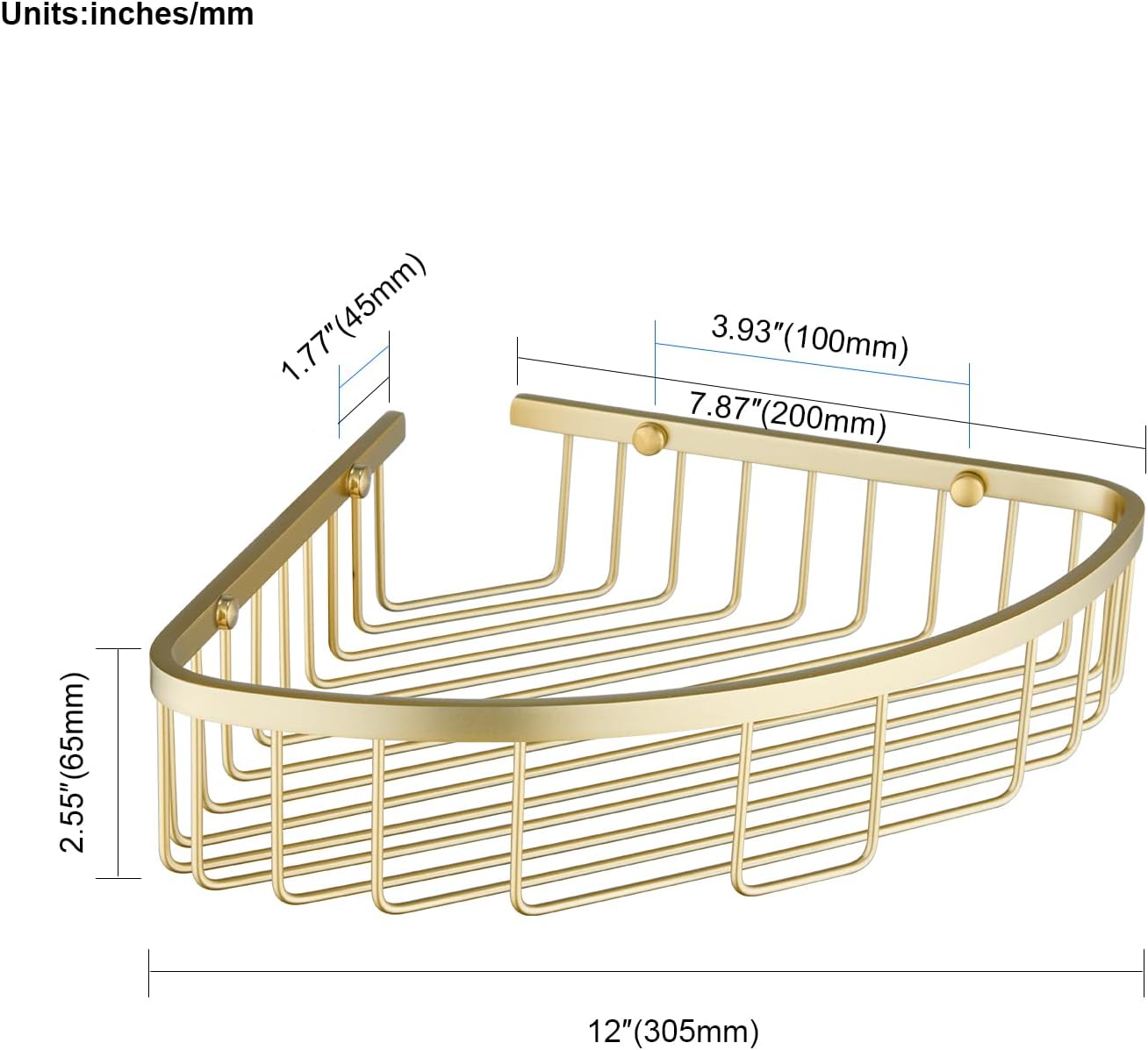 Bathroom Corner Shower Caddy Organizer, Corner-Hollow Design, SUS304 Stainless Steel Heavy Duty Rust-Proof Bathroom Shelf Organizer Holder, Wall Mounted Storage Rack, Brushed Gold