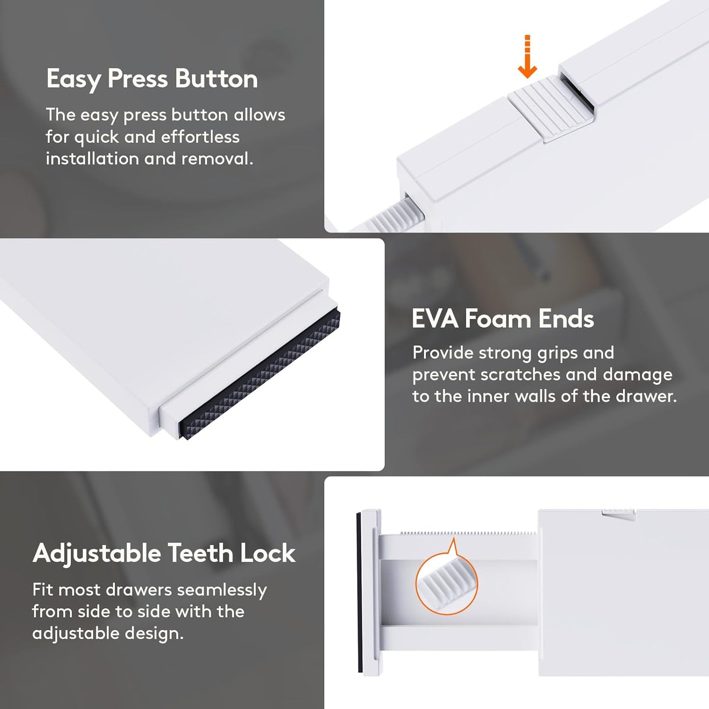 Lifewit 14 Pack Drawer Dividers 4" High, 11-17" Adjustable Drawer Organizers for Clothes, Expandable Dresser Separators in Bedroom/Bathroom/Kitchen/Fridge/Office Organization and Storage, White