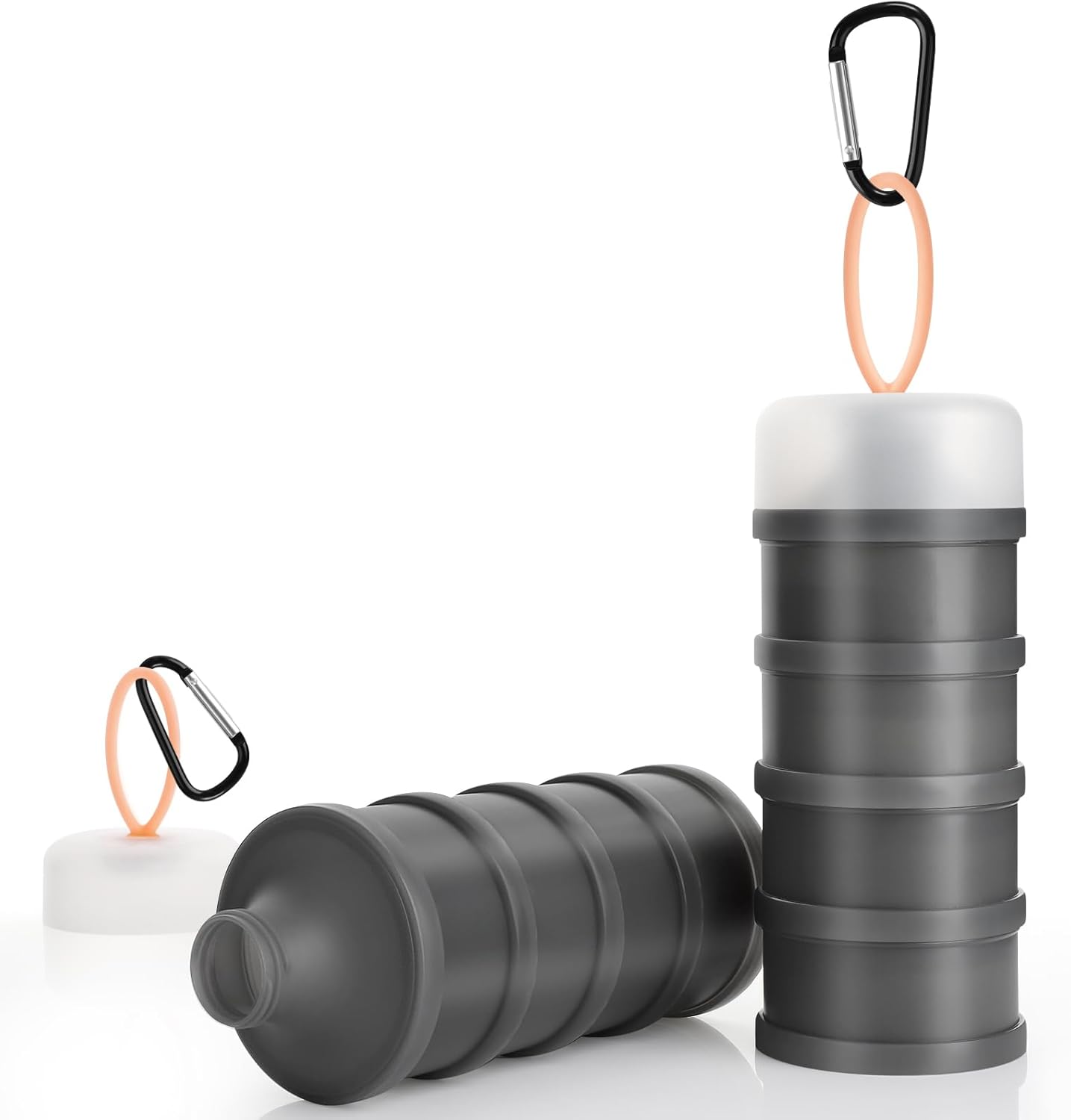 Accmor 2 Pcs Protein Powder Container to Go with Funnels Stand, 4 Compartments Stackable Protein Powder Dispenser for Workout, Fitness, Travel