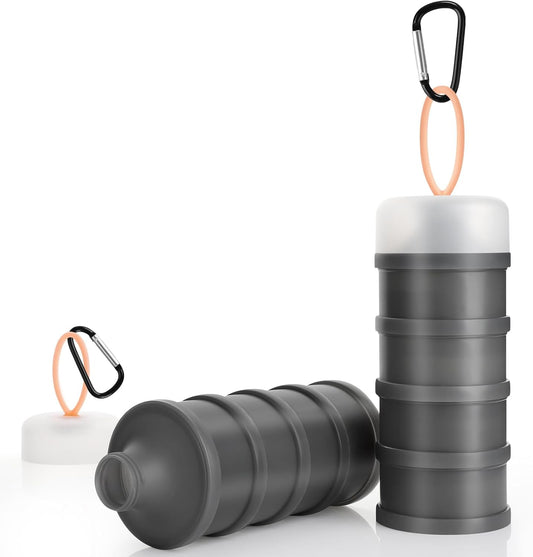 Accmor 2 Pcs Protein Powder Container to Go with Funnels Stand, 4 Compartments Stackable Protein Powder Dispenser for Workout, Fitness, Travel