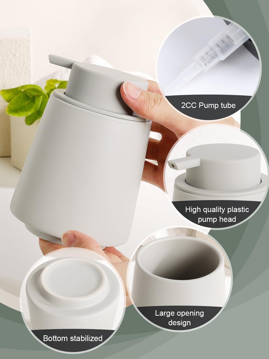 INGOFIN Ceramic Soap Dispenser -14 oz Bathroom Hand Soap Dispenser Liquid Dispenser with Pump Refillable Modern Lotion Dish Dispenser for Kitchen Matte Grey