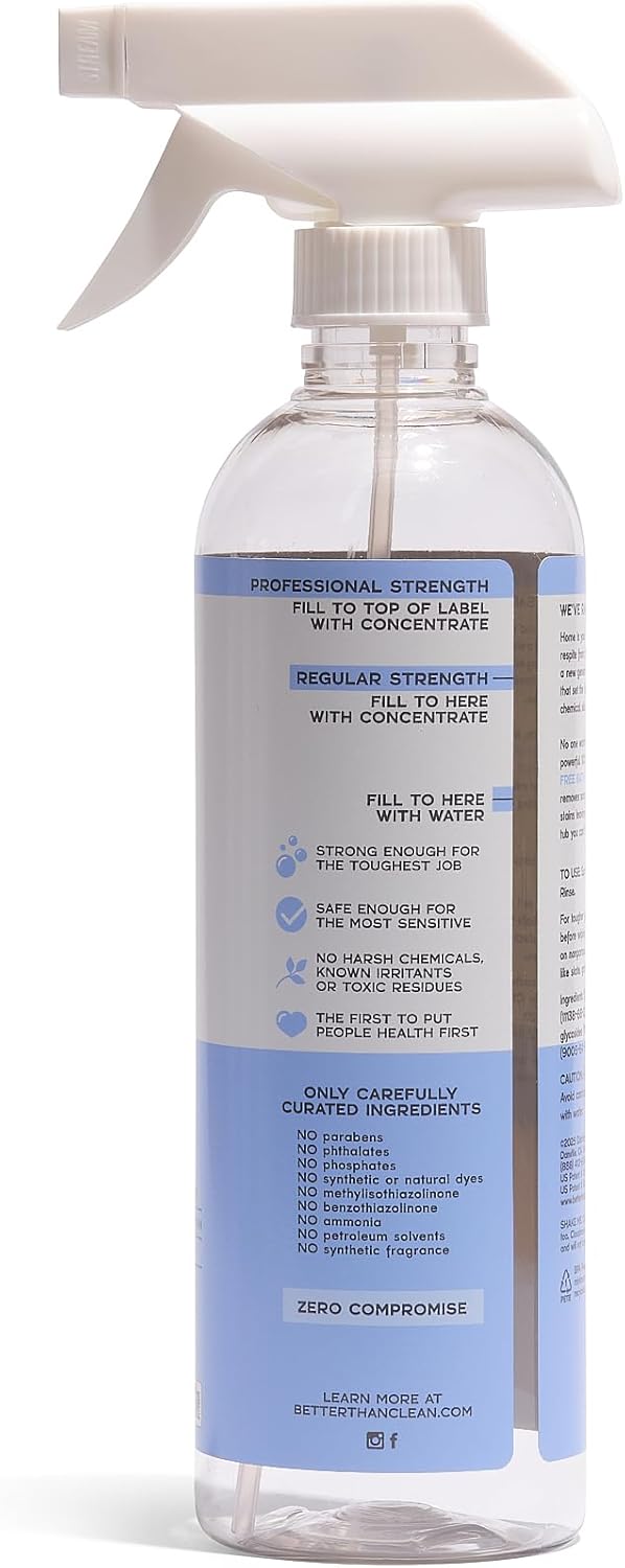 Better Than Clean™ Bath and Shower Cleaner Starter Pack – Fragrance Free, Plant-Based, Non-Toxic, Bathroom Cleaner with 8oz Concentrate & 16oz Empty Refillable Spray Bottle