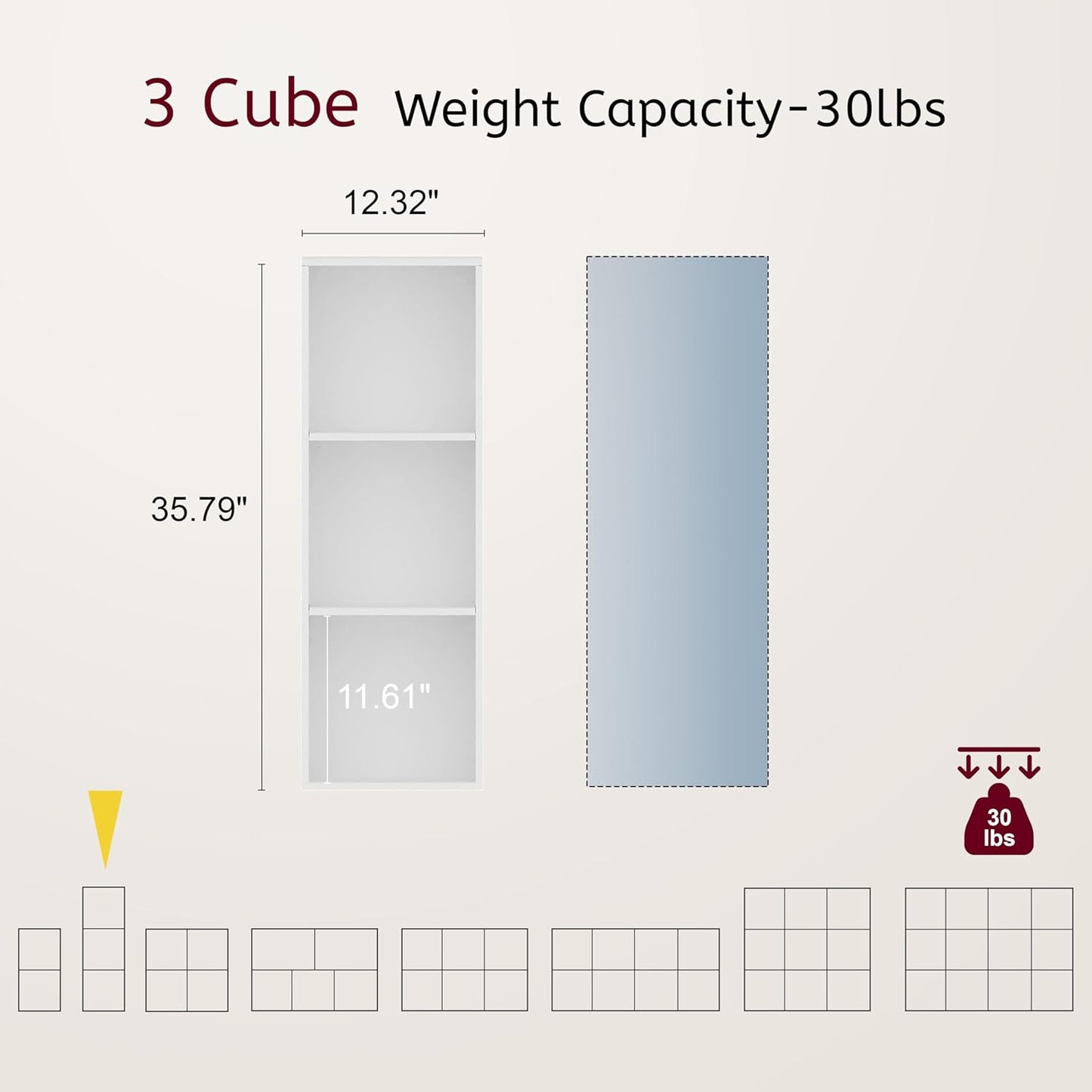 Bookshelf, Wooden Cube Storage Organizer with 11" Open Cubes, Stackable Modular Bookcase for Room Divider Storage, Book Shelf for Living Room, Bedroom, Office (White, 3-Cube)