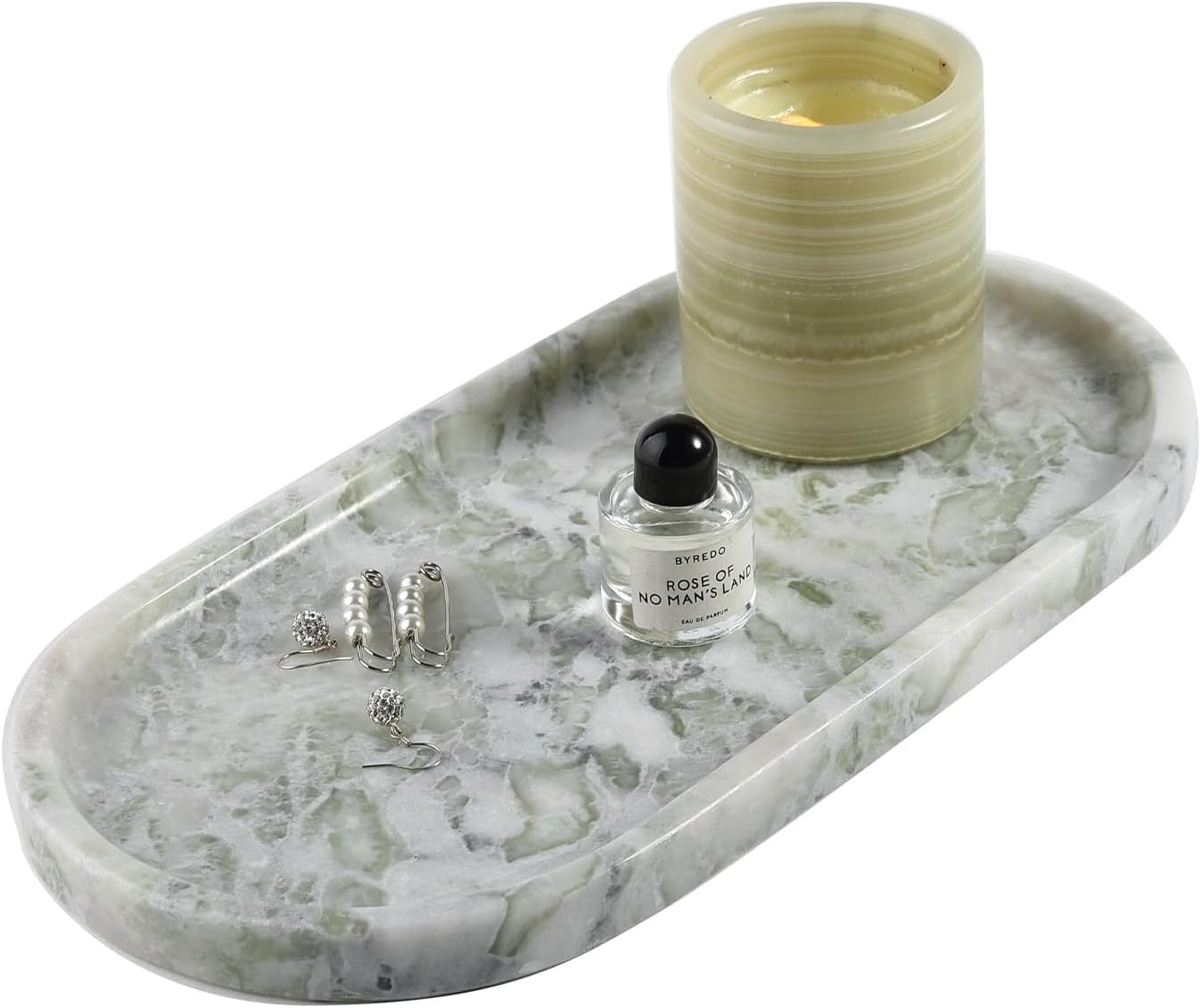 Koville African Natural Marble Tray, 12"x6" Vanity Decorative Tray for Countertop Organizer, Catchall Tray for Perfume, Candles, Jewelry Dish