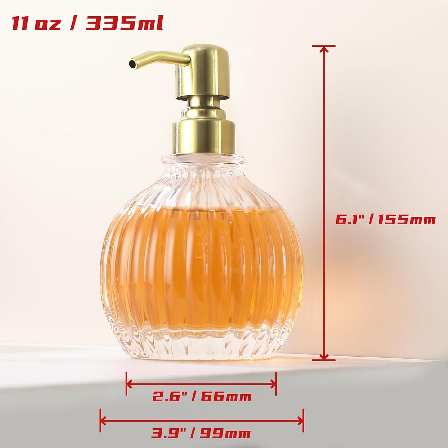 Round Bathroom Soap Dispenser Gold Pump, Glass Bottle with Stainless Steel Pump Liquid Soap Dispenser Sphere Counterto Hand Kitchen