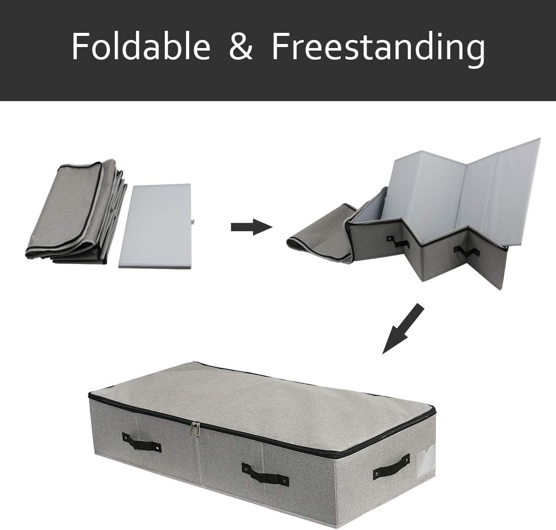 AMJ Large Sturdy Underbed Storage Box with Zip Lid, Rigid Sturdy Plastic Board inside, Handles on all sides, Dark Gray