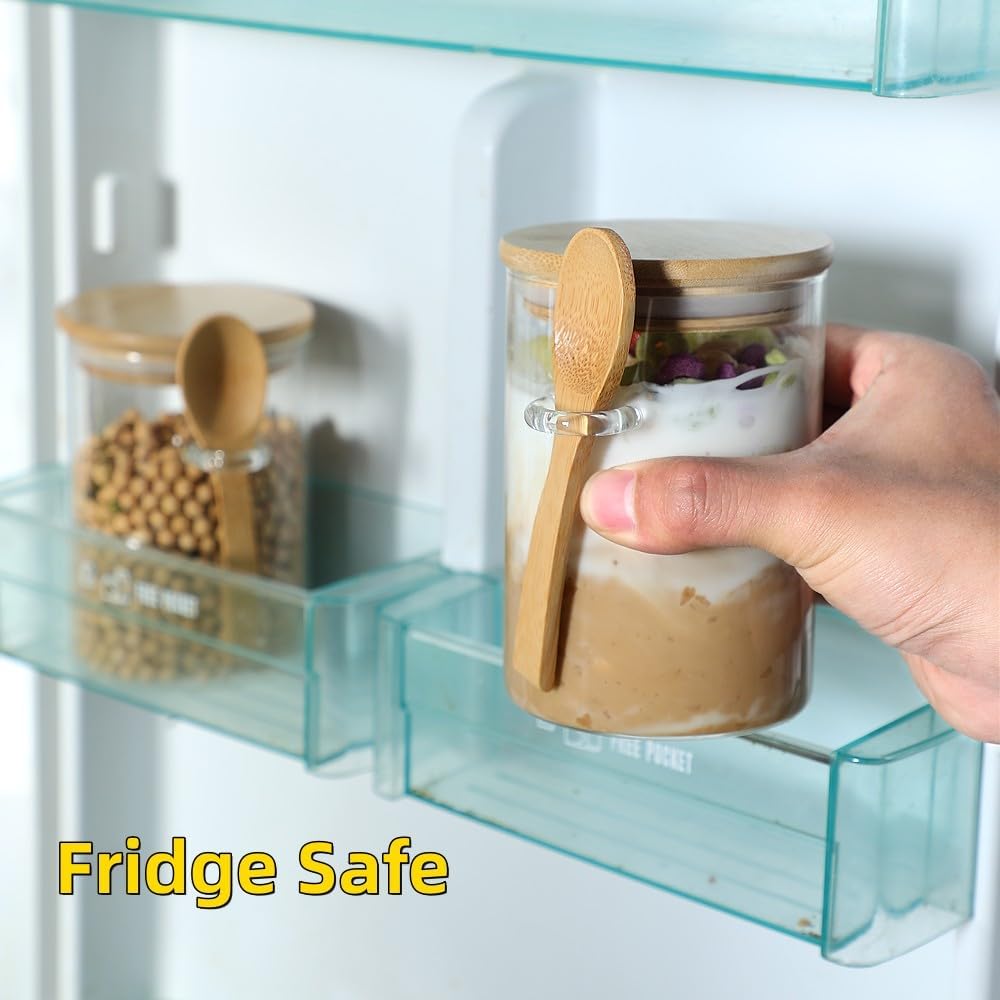 6 Pack Glass Jars with Bamboo Lids and Spoons for Loose Leaf Tea Storage, 17 OZ Overnight Oat Container with Lid and Scoop, Glass Canister Set as Tea Container for Loose Leaf Tea Holder