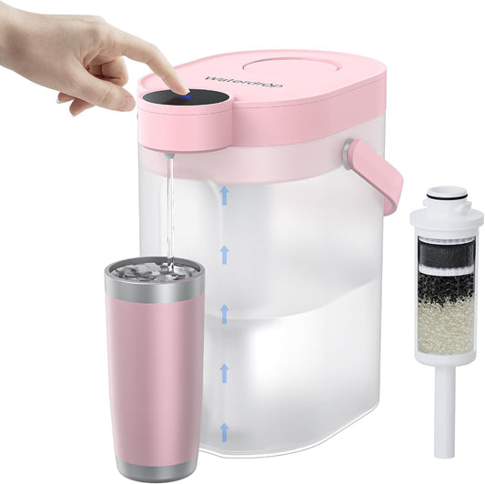 Waterdrop FreshTaste Electric Water Filter Pitcher, Rechargeable Powerful Dispenser, 17-Cup Instant Countertop Purifier, Reduce Chlorine, Lead, Copper, Purify, Soften Water, Pink, Does not Lower TDS