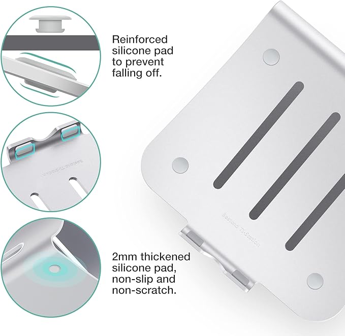 Laptop Stand, Aluminum Notebook Holder Riser Heat-Vent for MacBook Air/Pro, Dell, HP, Lenovo, Microsoft Surface, Samsung 11-16 inches Notebook (Space Silver)