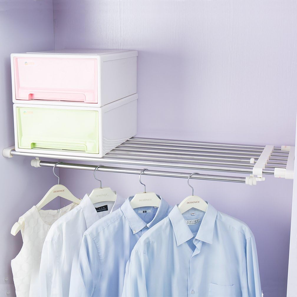 Hershii Closet Tension Shelf Expandable Telescopic Rod Heavy Duty Clothes Hanging Rail Adjustable DIY Storage Organizer Shoe Rack for Garage Bathroom Kitchen Bedroom