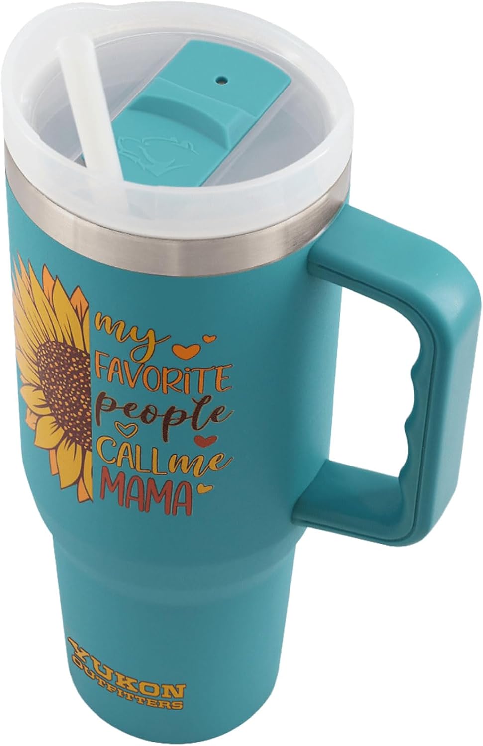 Yukon Outfitters Fit Forty 40oz Double Wall Vacuum Insulated Stainless Steel Tumbler with Reusable Straw & Ergonomic Handle | For Hot or Cold Beverage, Mama Sunflower