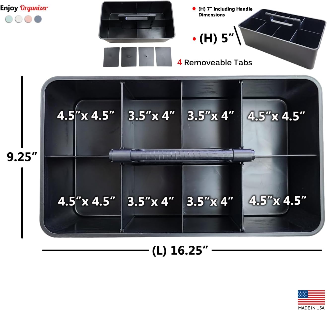5 Extra Large Portable Carry Caddy, Black, Carrier for Cleaning Supplies, Tools, All-Purpose Carry Caddy Made In USA