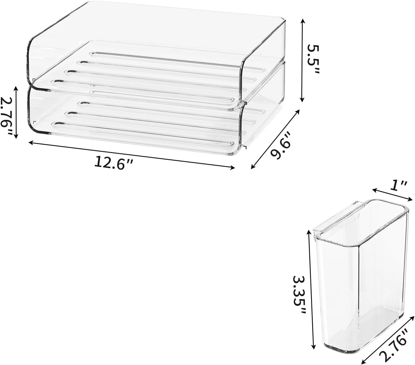 2-Tier Office Organizer with Pen Holder, Stackable Paper Tray for Files, Letters, Books, Clear Paper Folder