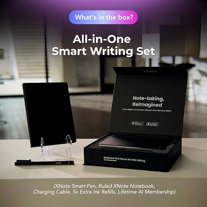 XNote Smart Pen & Notebook Starter Set – AI-Powered Digital Note Taking, Real Paper Writing Syncs to App, Bluetooth Smart Notebook, 17-Hr Battery, Official Bundle with 5 Ink Refills